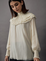 Deliver 6 Oct. (Pre-order) High Neck Ruffled Silk Blouse