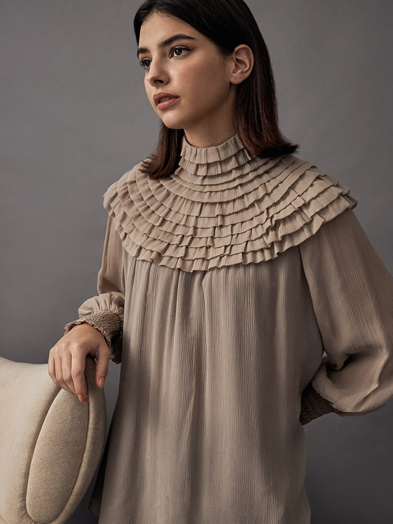 Deliver 6 Oct. (Pre-order) High Neck Ruffled Silk Blouse