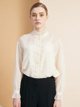 Deliver 6 Oct. (Pre-order) Organza Pleated Cotton-Silk Blouse
