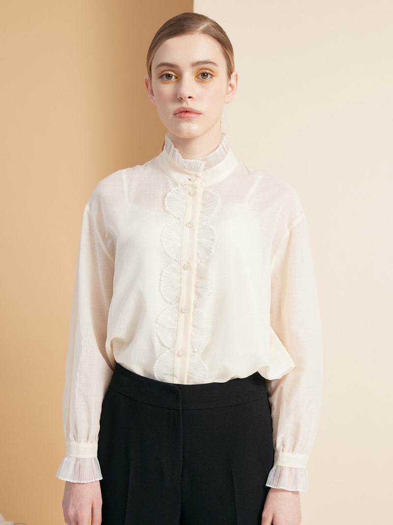 Deliver 6 Oct. (Pre-order) Organza Pleated Cotton-Silk Blouse